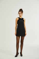 Madelyn Mini Dress Black Wool Velvet Bow Low Back