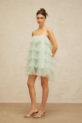 Madelyn Mini Dress Green Tulle Tiered Embellished