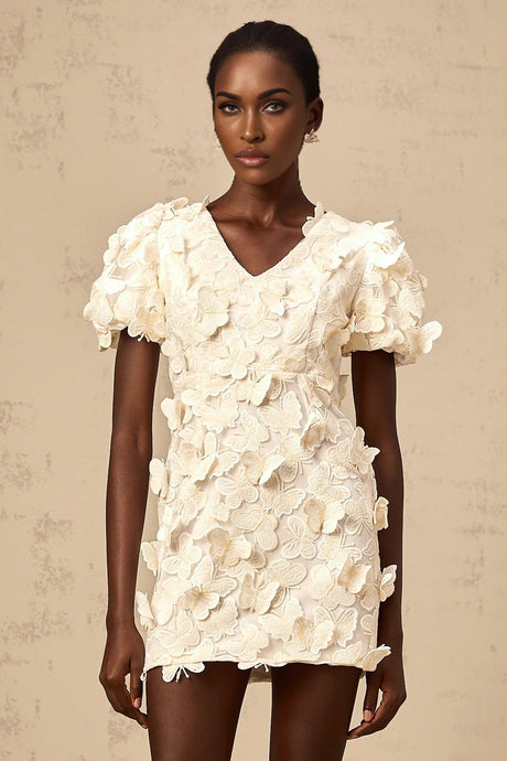 Madelyn Mini Dress Neutral A - line Butterfly Applique