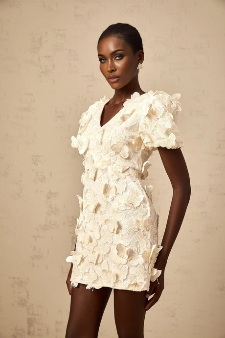 Madelyn Mini Dress Neutral A - line Butterfly Applique