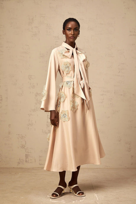 Madisyn Midi Dress Floral Appliqu Beaded Sequin A - Line Runway Fashion