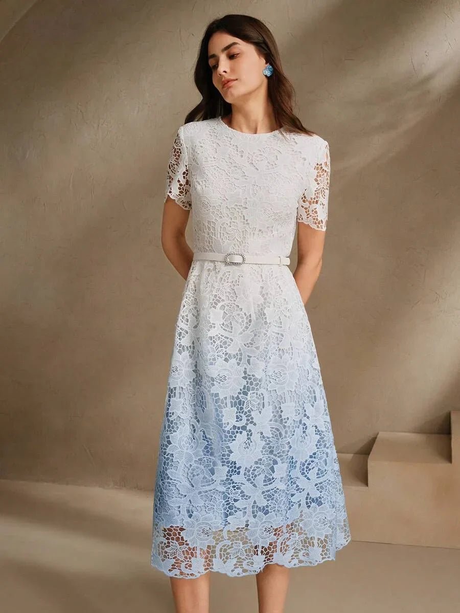 Madisyn Midi Dress - Round Neck - Formal & Evening - Flared Hem - High Waist - Elegant Style