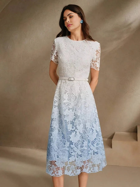 Madisyn Midi Dress - Round Neck - Formal & Evening - Flared Hem - High Waist - Elegant Style