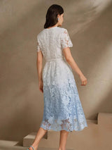 Madisyn Midi Dress - Round Neck - Formal & Evening - Flared Hem - High Waist - Elegant Style