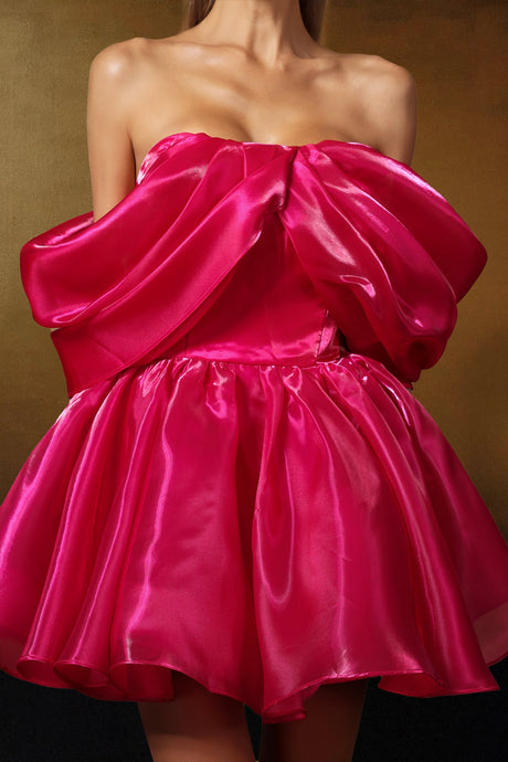 Madisyn Pink Off-Shoulder Flounce Mini Dress