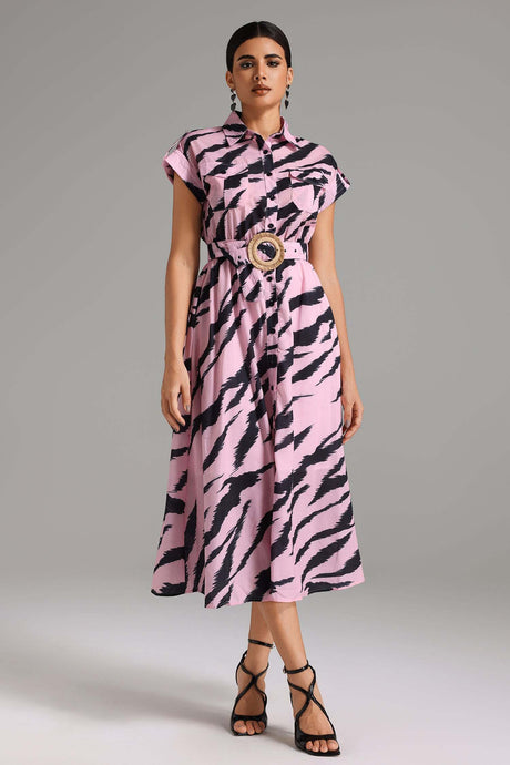 Madisyn Pink Printed Maxi Dress with Buttoned Front and Flare Silhouette