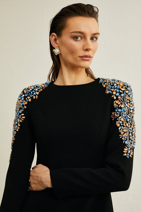 Maëlys black crystalembellished midi dress