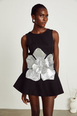 Maëlys black floralappliqué sleeveless mini dress