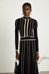 Maëlys black verticalstripe netted maxi dress