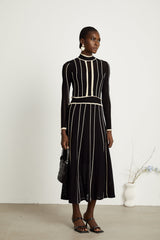 Maëlys black verticalstripe netted maxi dress