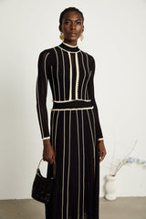 Maëlys black verticalstripe netted maxi dress