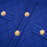 Maelys blue knitted matching set with button details on top and skirt