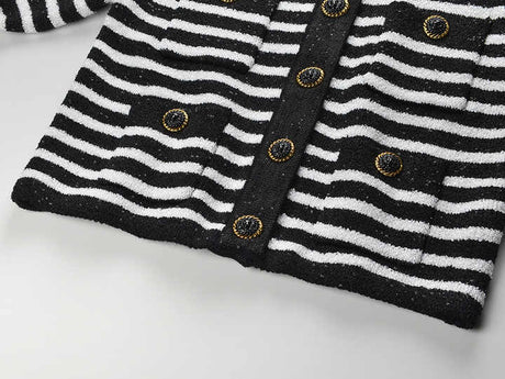Maeve Cardigan - Fitted Silhouette - Striped Pattern - Slim Fit - Gold - Tone Buttons - Versatile Styling