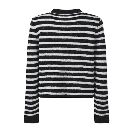 Maeve Cardigan - Fitted Silhouette - Striped Pattern - Slim Fit - Gold - Tone Buttons - Versatile Styling