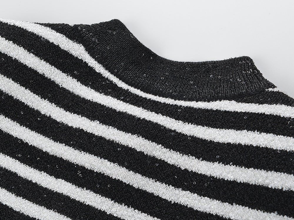 Maeve Cardigan - Fitted Silhouette - Striped Pattern - Slim Fit - Gold - Tone Buttons - Versatile Styling