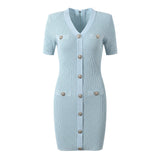 Maeve Dress - Slim Fit - Button - Front Design - Tailored Curve - Enhancing Fit - Metallic Button Accents
