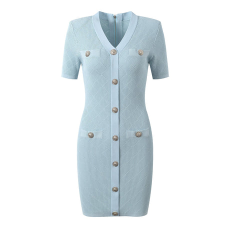 Maeve Dress - Slim Fit - Button - Front Design - Tailored Curve - Enhancing Fit - Metallic Button Accents