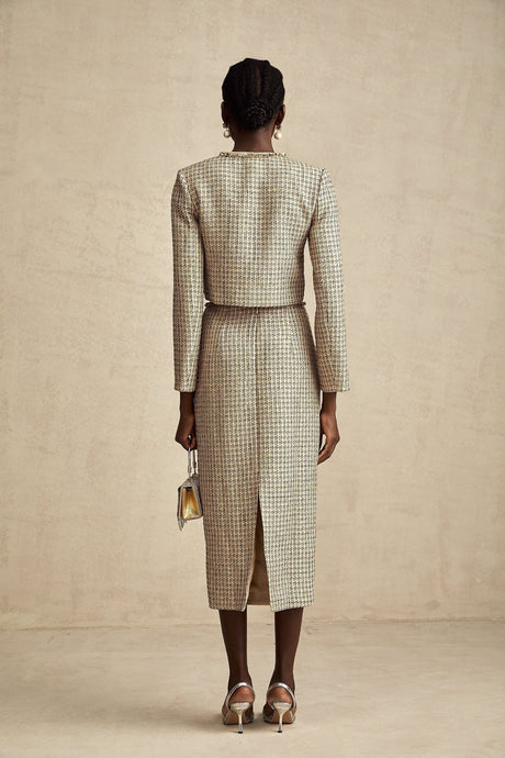Maeve Jacket & Skirt Gold Tweed Sequin Set