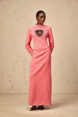 Maeve Maxi Dress Pink Heart Cut - Out Rhinestone Embellished
