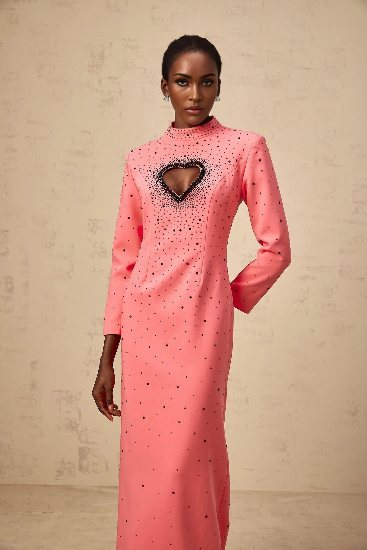 Maeve Maxi Dress Pink Heart Cut - Out Rhinestone Embellished