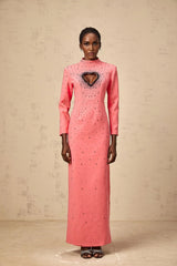Maeve Maxi Dress Pink Heart Cut - Out Rhinestone Embellished