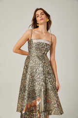Maeve Midi Dress Green Jungle Print Flared Skirt & Spaghetti Straps Chic Style