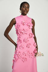 Magali bowtie fauxflower embellished sleeveless maxi dress in Pink