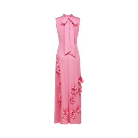 Magali bowtie fauxflower embellished sleeveless maxi dress in Pink