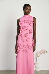 Magali bowtie fauxflower embellished sleeveless maxi dress in Pink