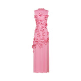 Magali bowtie fauxflower embellished sleeveless maxi dress in Pink