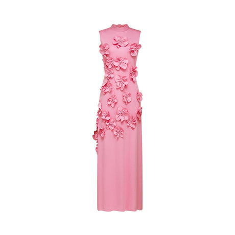 Magali bowtie fauxflower embellished sleeveless maxi dress in Pink