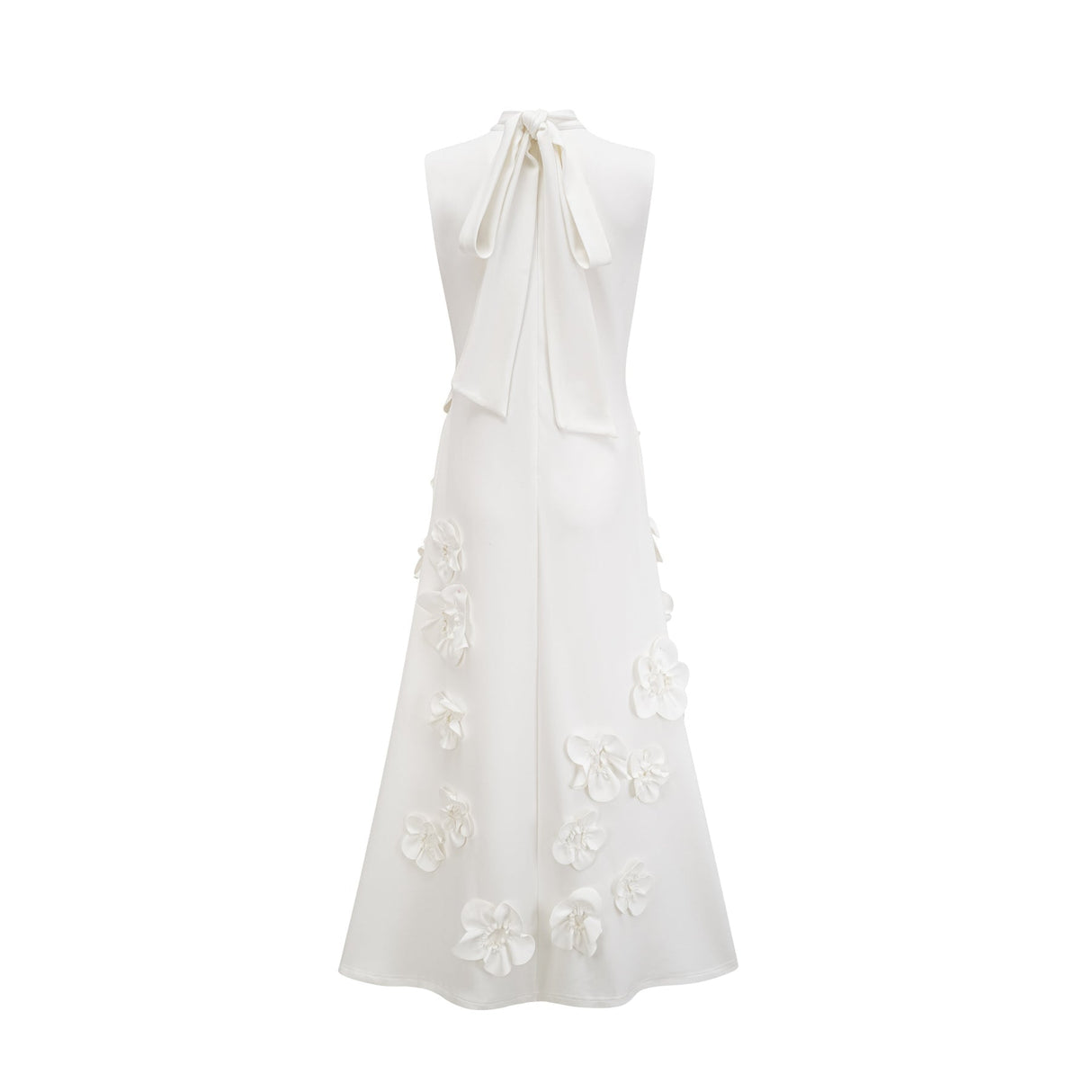 Magali bowtie fauxflower embellished sleeveless maxi dress in White