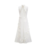 Magali bowtie fauxflower embellished sleeveless maxi dress in White