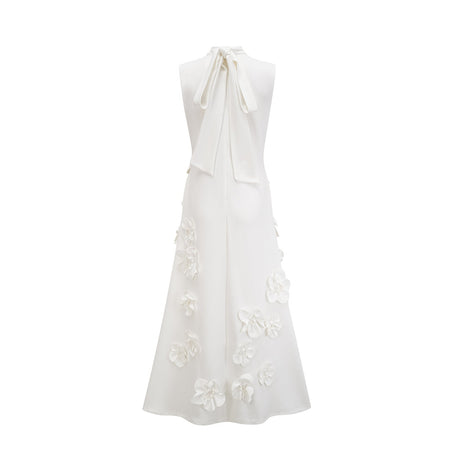Magali bowtie fauxflower embellished sleeveless maxi dress in White