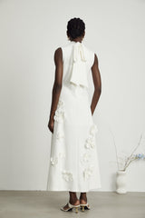 Magali bowtie fauxflower embellished sleeveless maxi dress in White