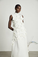 Magali bowtie fauxflower embellished sleeveless maxi dress in White