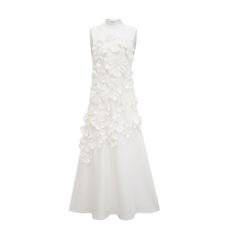 Magali bowtie fauxflower embellished sleeveless maxi dress in White