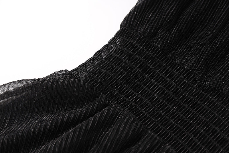 Maia Maxi Dress - Layered Design - Pleated V - neckline - Fitted Bodice - Flared Skirt - Sheer Details