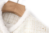 Maia Tailored Tweed Jacket – Fur Trim – Rhinestone Belt – Gold - Tone Button Details