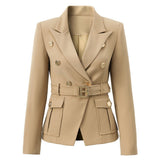Maia Trench Coat – Double - Breasted Fit – Gold Buttons – Belted Waist
