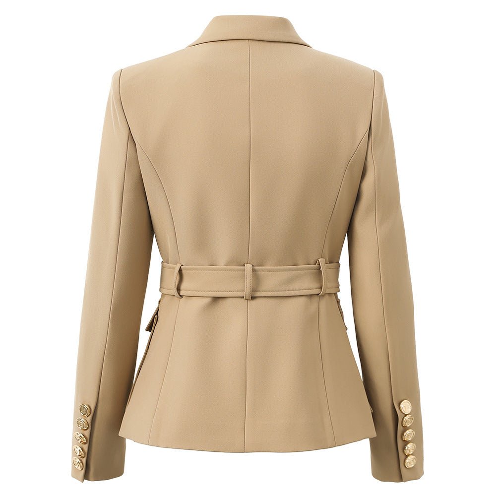 Maia Trench Coat – Double - Breasted Fit – Gold Buttons – Belted Waist