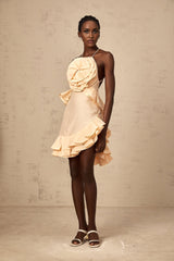 Maisie Mini Dress Pink Halterneck Ruffled Flower Flounce
