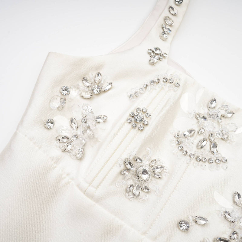 Maisie Mini Dress White Crystal Embellished Square Neck Sparkle