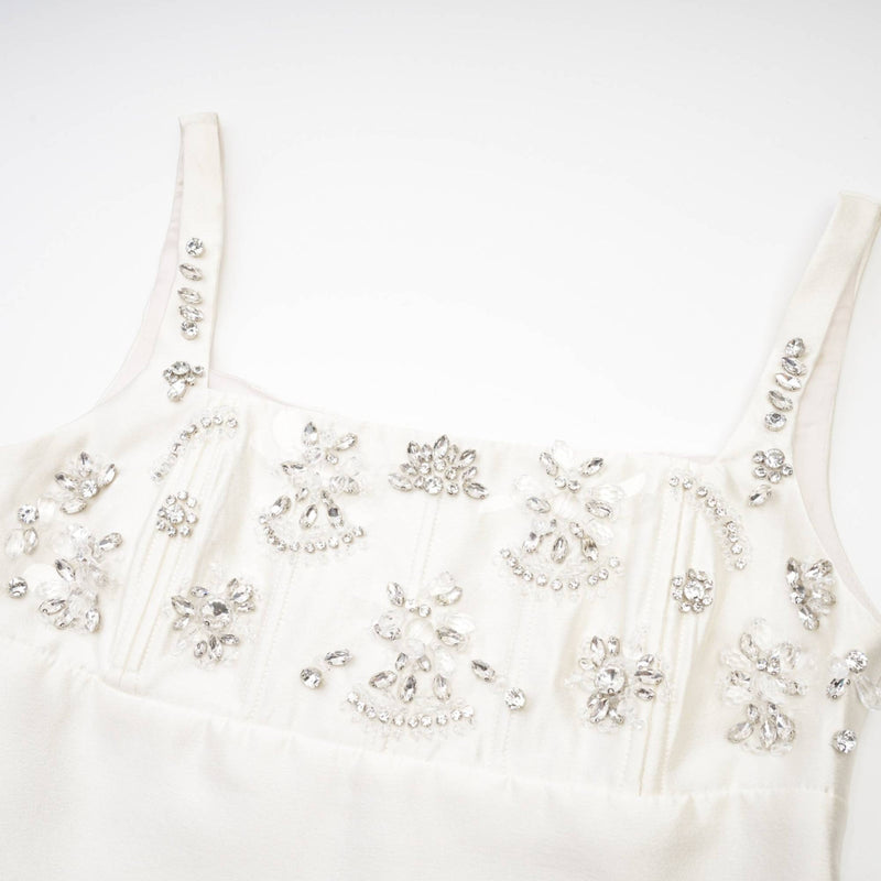 Maisie Mini Dress White Crystal Embellished Square Neck Sparkle