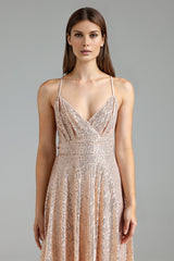 Rose Sequin Mini Dress with Deep V-neckline and Cinched Waist