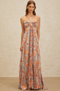 Makayla Maxi Dress - Floral Print - Cross - Back - Cut - Out - Pleated