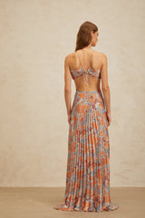 Makayla Maxi Dress - Floral Print - Cross - Back - Cut - Out - Pleated