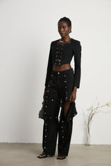 Malaya Jeans Black Buttoned Wide Leg