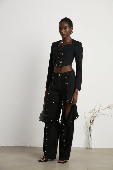 Malaya Jeans Black Buttoned Wide Leg