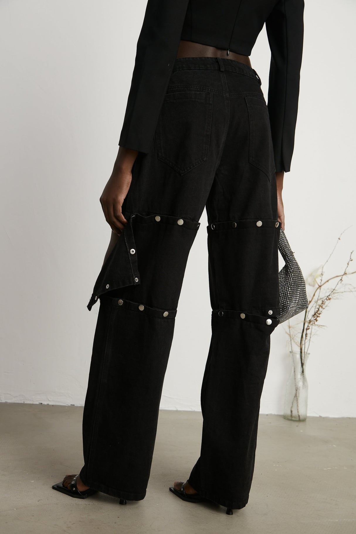 Malaya Jeans Black Buttoned Wide Leg